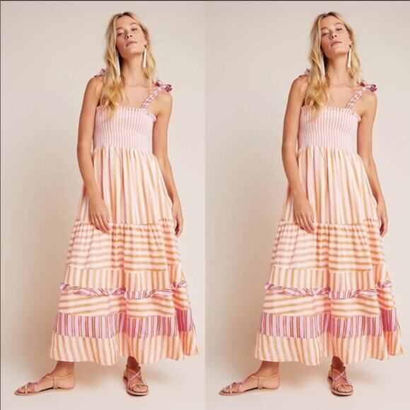 ANTHROPOLOGIE DOLAN CAROLINE TIERED MAXI SMOCKED STRIPPED DRESS SZ SM $298 MSRP - Picture 7 of 15